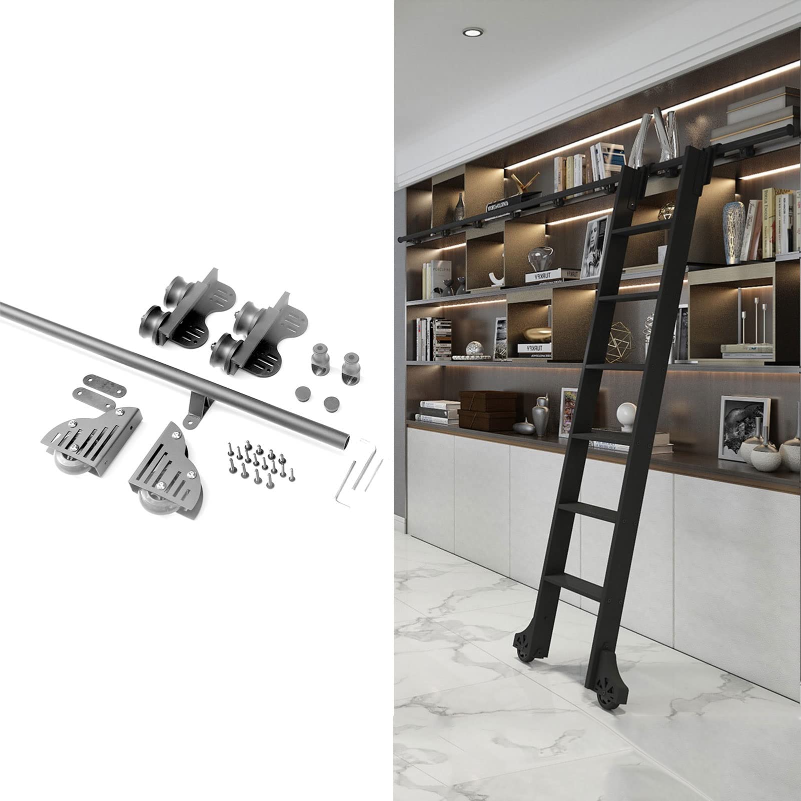 Schiebe-Bibliotheksleiter Schienenset - Mobile Leiterschiene Für Regale & Lager