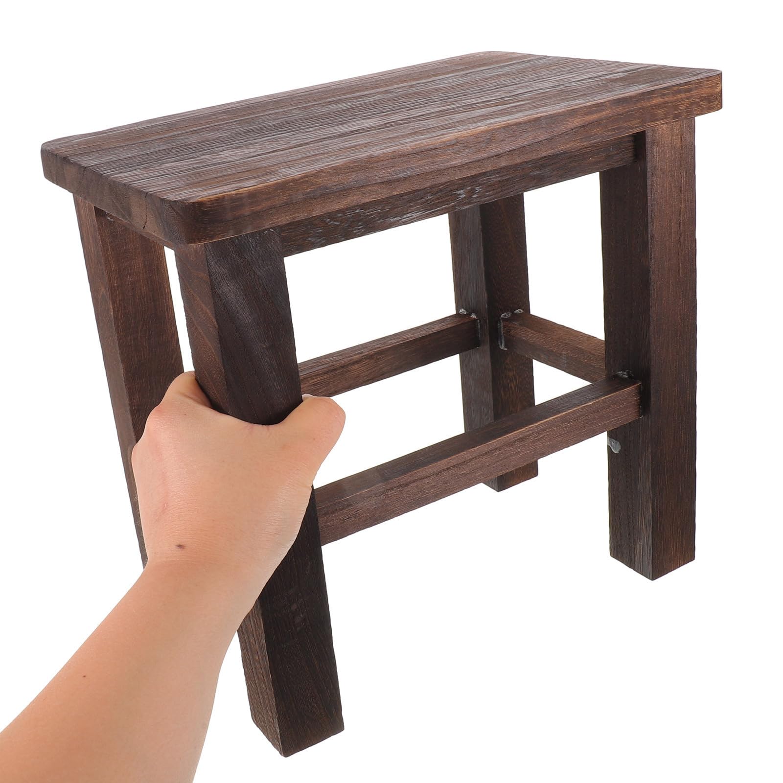 Taburete de Madera Vintage para Plantas Diseño Ligero y Esquinas Redondeadas, Estructura Baja Adecuado para Ambiente y Baño