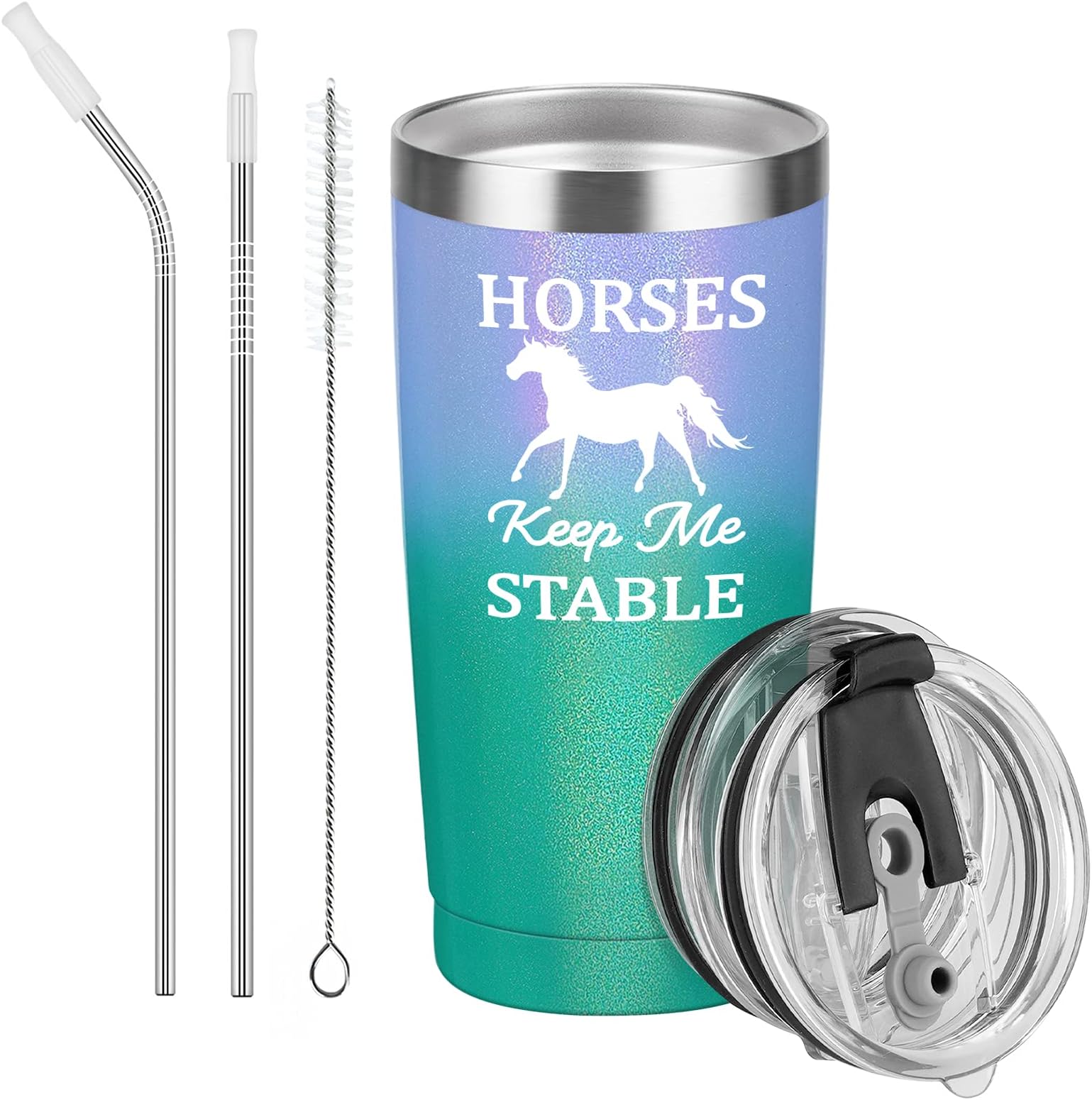 Qtencas Horse Gifts For Horse Lover, Horses Keep Me Stable Travel Tumbler, Birthday Christmas Gifts for Horse Lovers, Women, Friends, 20 Oz Insulated Stainless Steel Horse Tumbler, Glitter