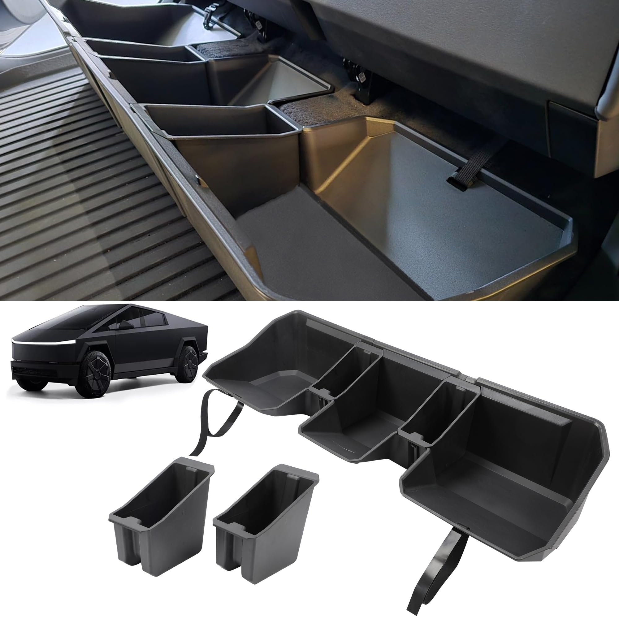 Photo 1 of ***FACTORY SEALED***JANSION Rear Under Seat Concealed Storage Compartment Compatible with Tesla Cybertruck Accessories, Second Row Underseat Large Capacity Organizer [Interior Accessories], Black