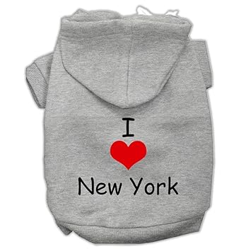 Mirage Pet Products I Love New York Screen Print Pet Hoodies, Grey, X-Small