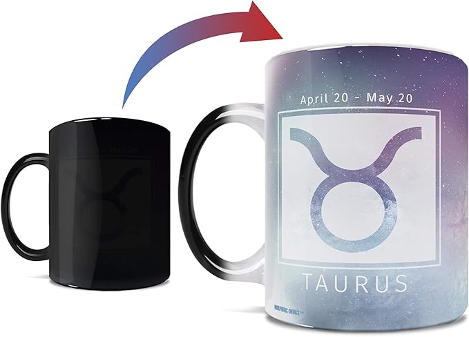 Morphing Mugs Birthday Zodiac Sign - Taurus Heat Sensitive Mug – Image revealed when HOT liquid is added - One 11oz Ceramic Mug