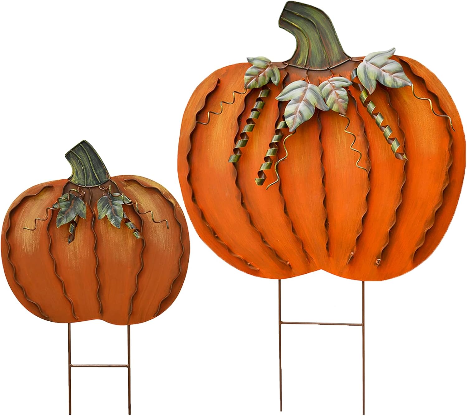 Metal Pumpkin Stakes Yard Signs Fall Decor Decorative Garden Stake Lawn Pumpkins Ornaments Outdoor Autumn Decoration for Harvest Halloween Thanksgiving (17.5" H+26" H Orange) 17.5"h+26"h Orange