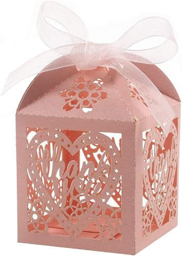 Miniatura 27 de COTOPHER Cajas cortadas con láser, 100 cajas de regalo de agradecimiento, cajas de regalo de boda, cajas de dulces de encaje para bodas, despedidas