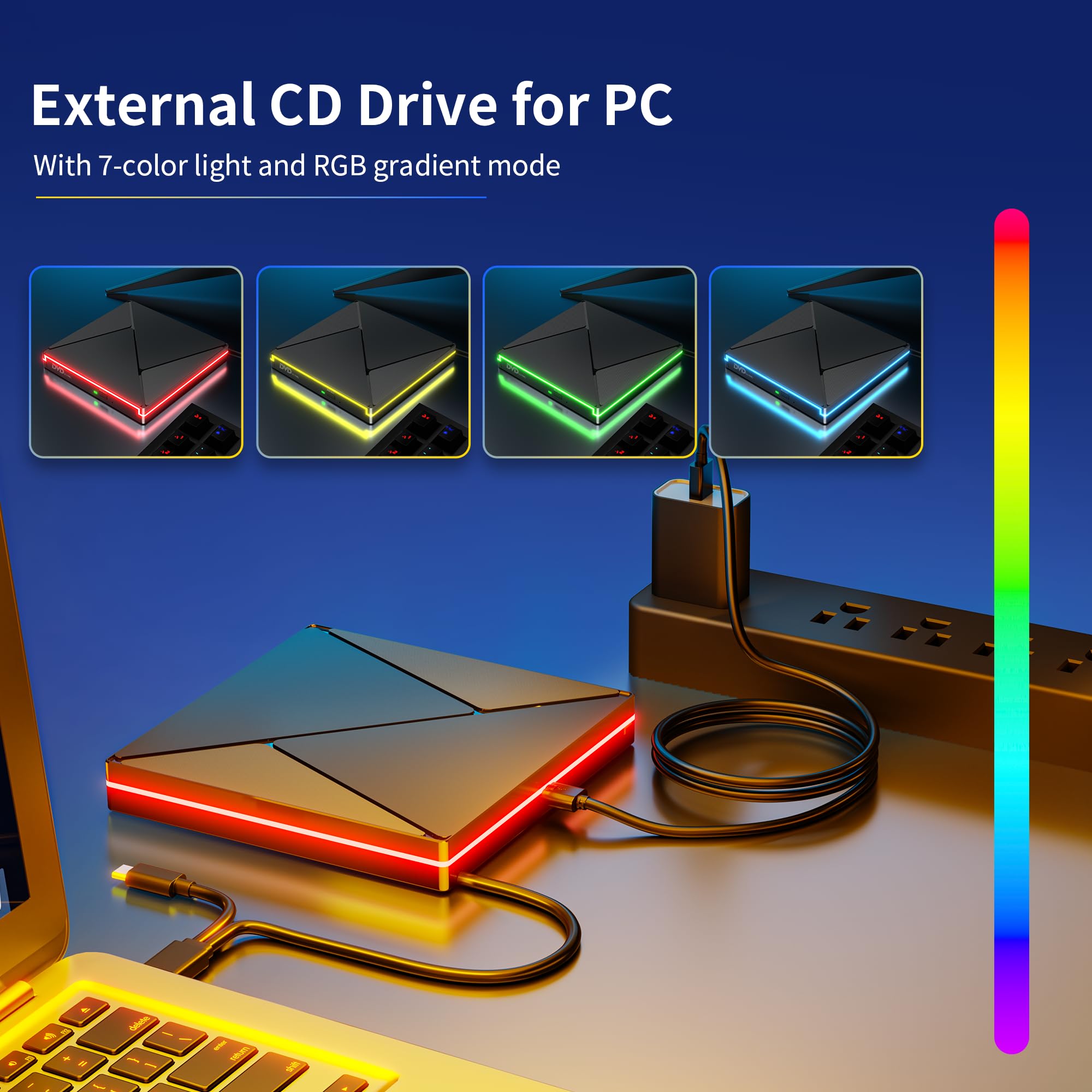 BHHB Unità CD/DVD esterne con custodia (Nero-2 in 1 RGB)