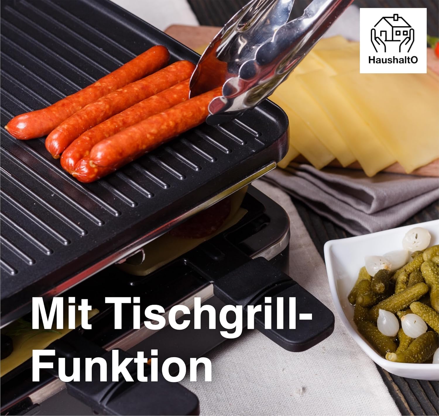 Raclette Set für 8x Personen - antihaftbeschichtet- Tischgrill inkl. Pfännchen & Schaber (Rund)
