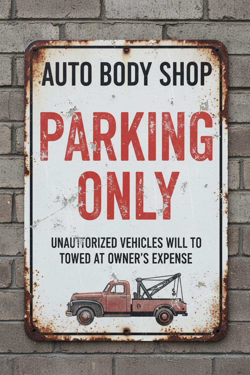 Wall Decor Auto Body Shop Parking Only Sign. 8x12Inch Vintage Signs Aluminum Plates Printed