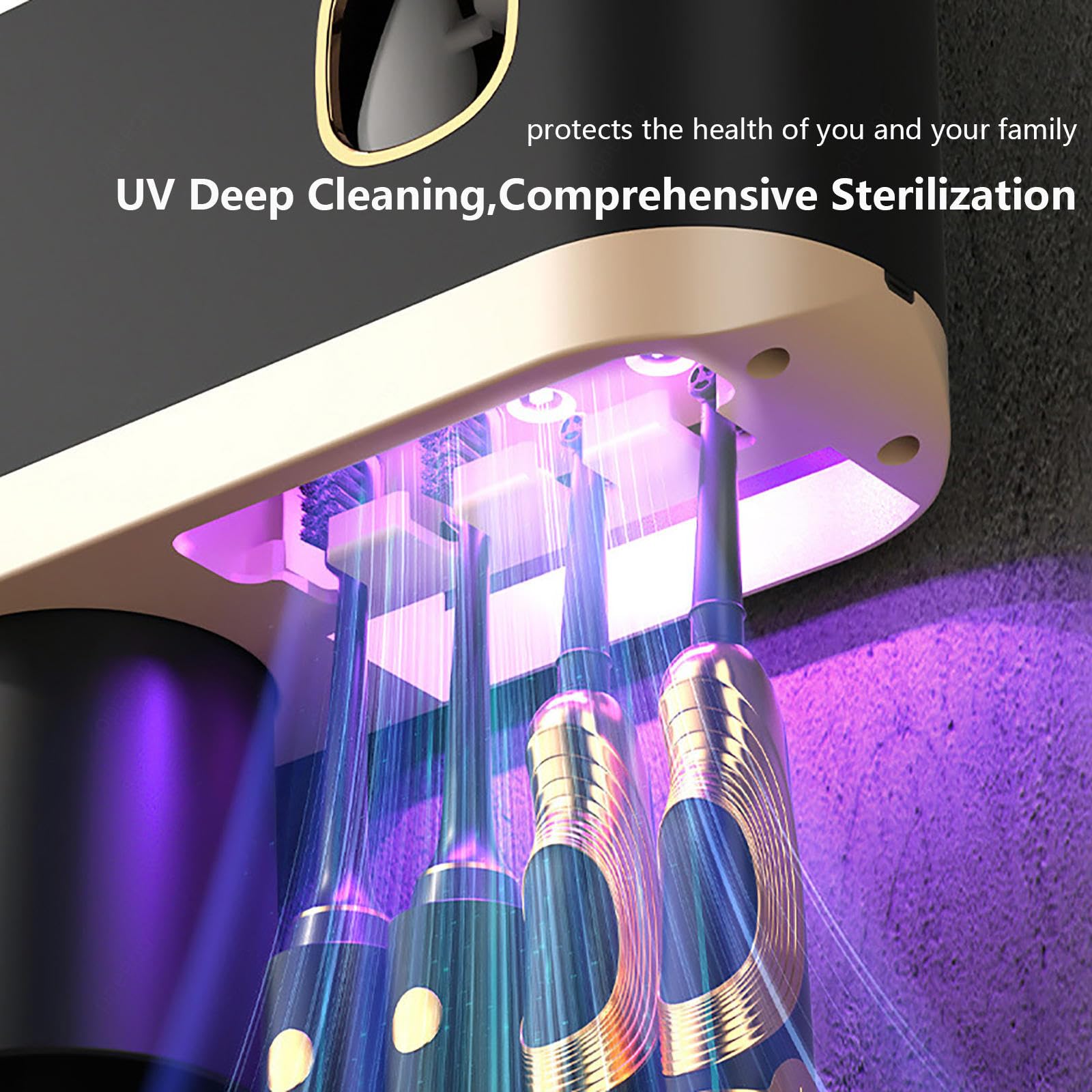 Porta Cepillo De Dientes Inteligente Limpieza Profunda con UV, Soporte Cepillo Electrico Montado En La Pared con Múltiples Ranuras De Carga Solar USB, Soporte Cepillo De Dientes,2-Cups