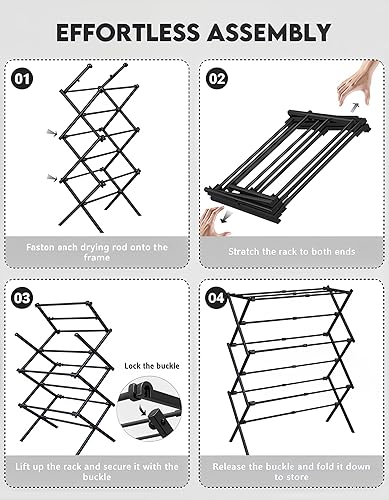 Miniatura 7 de Estante de Secado de Ropa Plegable de Metal de 3 Niveles, Perchero de Ropa para Secar  Percheros Plegables para la Lavandería  Para Interior y