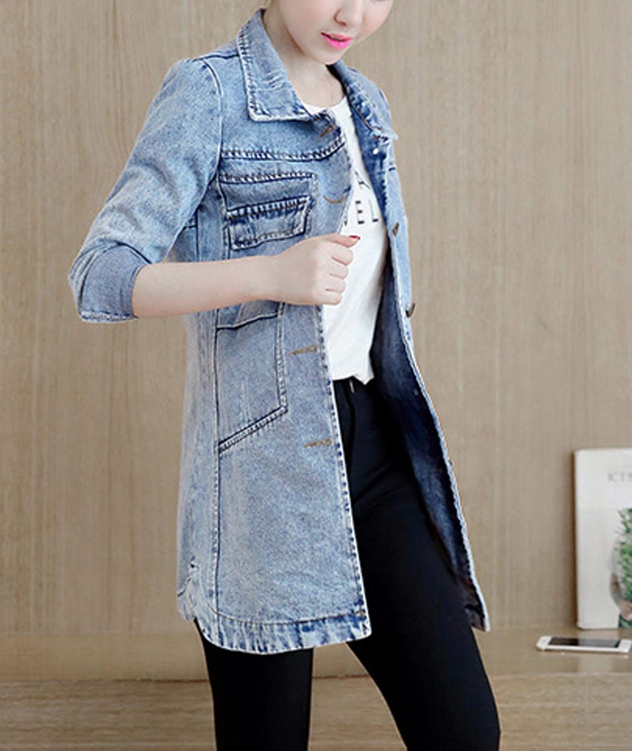 SOMTHRON Women's Distressed Denim Jeans Outfits Coat Spring Fall Retro Jeans Long Outerwear Denim Jacket - Image 3