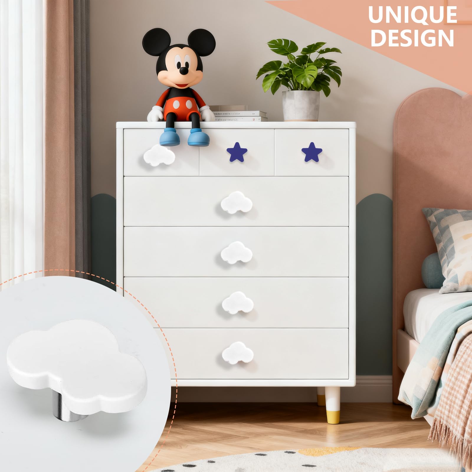 6 Boutons De Meuble Souples Anti-Collision Pour Enfants – Étoiles, Lune Et Nuages – Protection Bébé Pour Tiroirs Et Portes De Placard