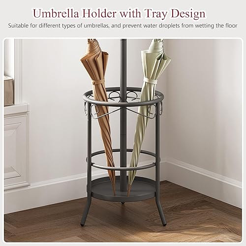 Miniatura 3 de Tajsoon Perchero con soporte para paraguas, perchero independiente con soporte para paraguas, perchero de entrada con 12 ganchos para sostener la