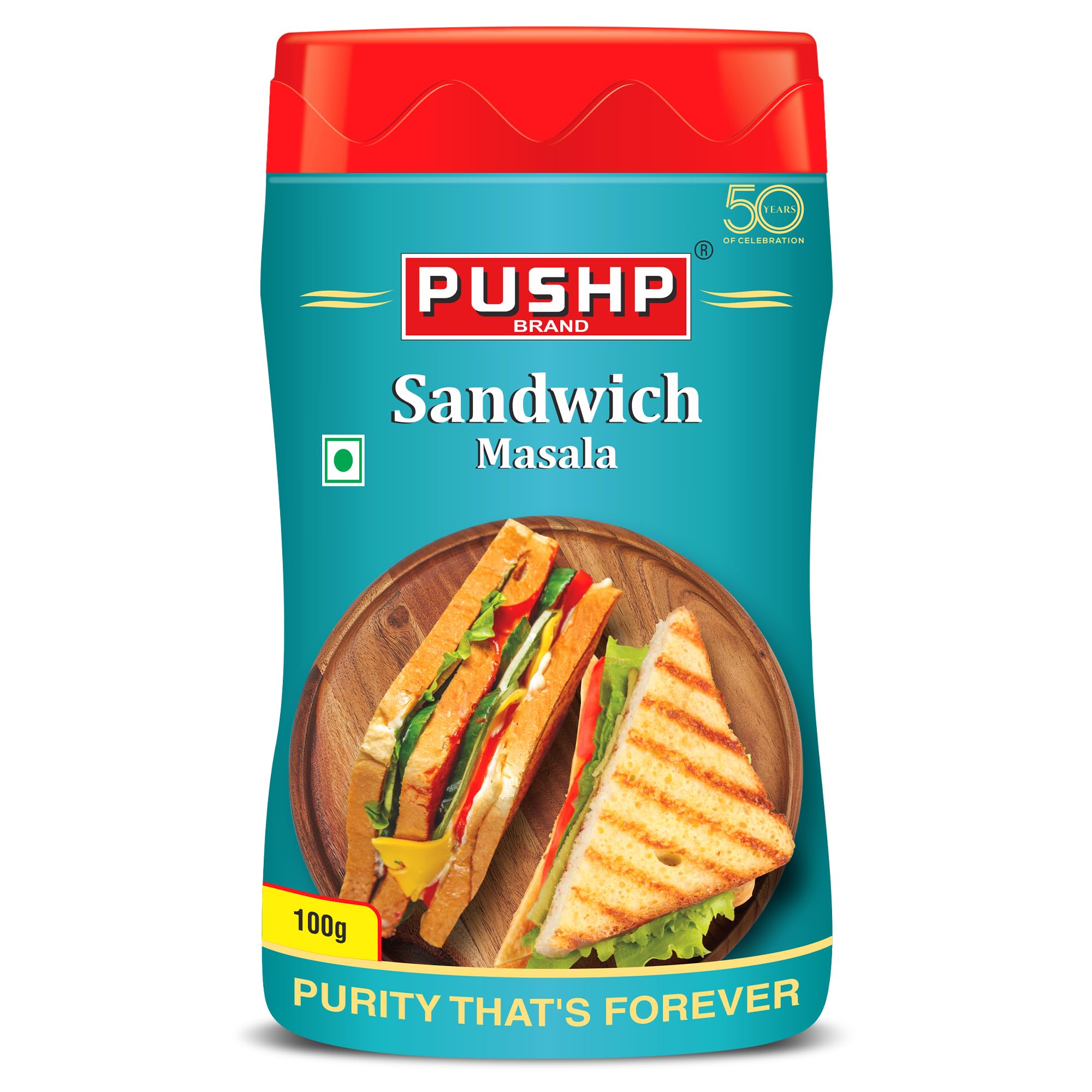 Pushp Brand Sandwich Masala Powder 100g | Pack of 1 | Bombay Sandwich Masala | Indian Spice Mix for Street-Style | Chatpata Flavor | Seasoning for Grilled Veg, Cheese, Snacks & Chaat Masala Blend |
