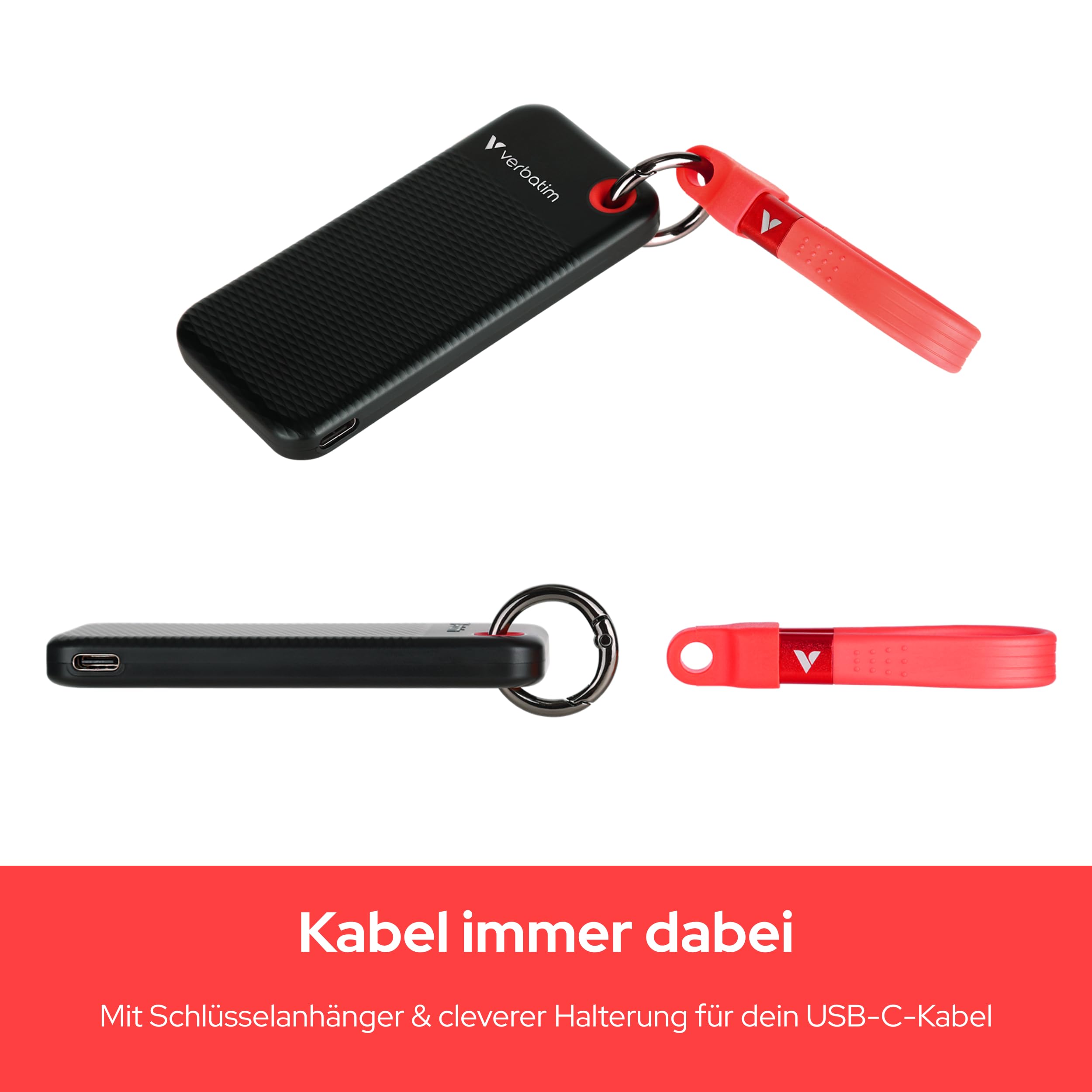 Verbatim Pocket SSD 1 TB, Externe SSD USB 3.2 Gen 2, bis zu 1000 MB/s Lesen & Schreiben, tragbare Festplatte für PC, Mac & Konsole, Schwarz/Rot