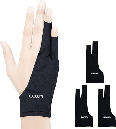 Wacom Guante de dibujo, guante de artista de dos dedos para pantalla de tableta, bolígrafo y tableta, 90% material reciclado, ecológico, talla única