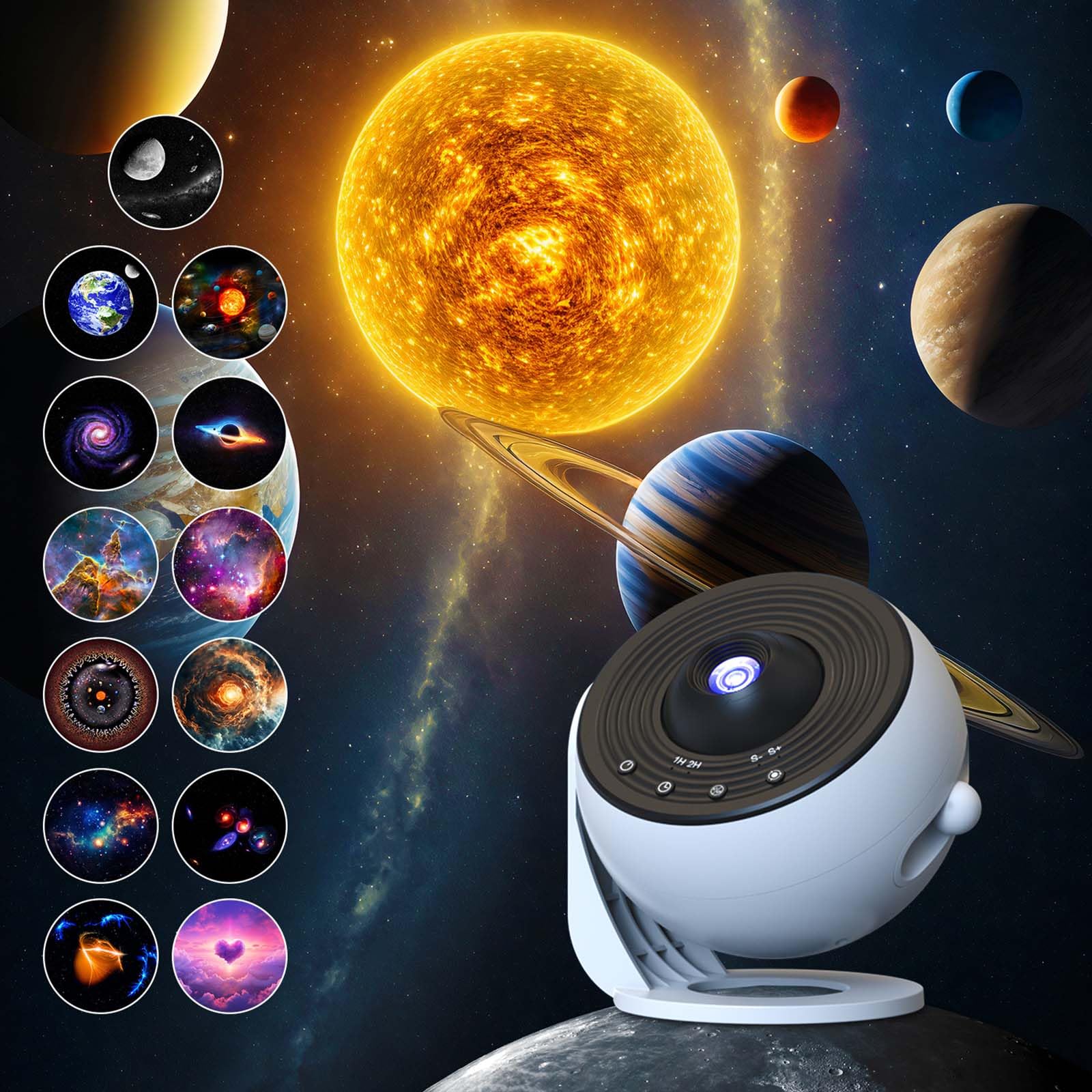 XoTiq Proiettore di Cielo Stellato, con 13 Dischi Film, Luce di Proiezione Galattica, con Funzione Timer, Riproduzione Bluetooth, Telecomando, Adatto per Decorazioni Domestiche/Relax/Feste. white