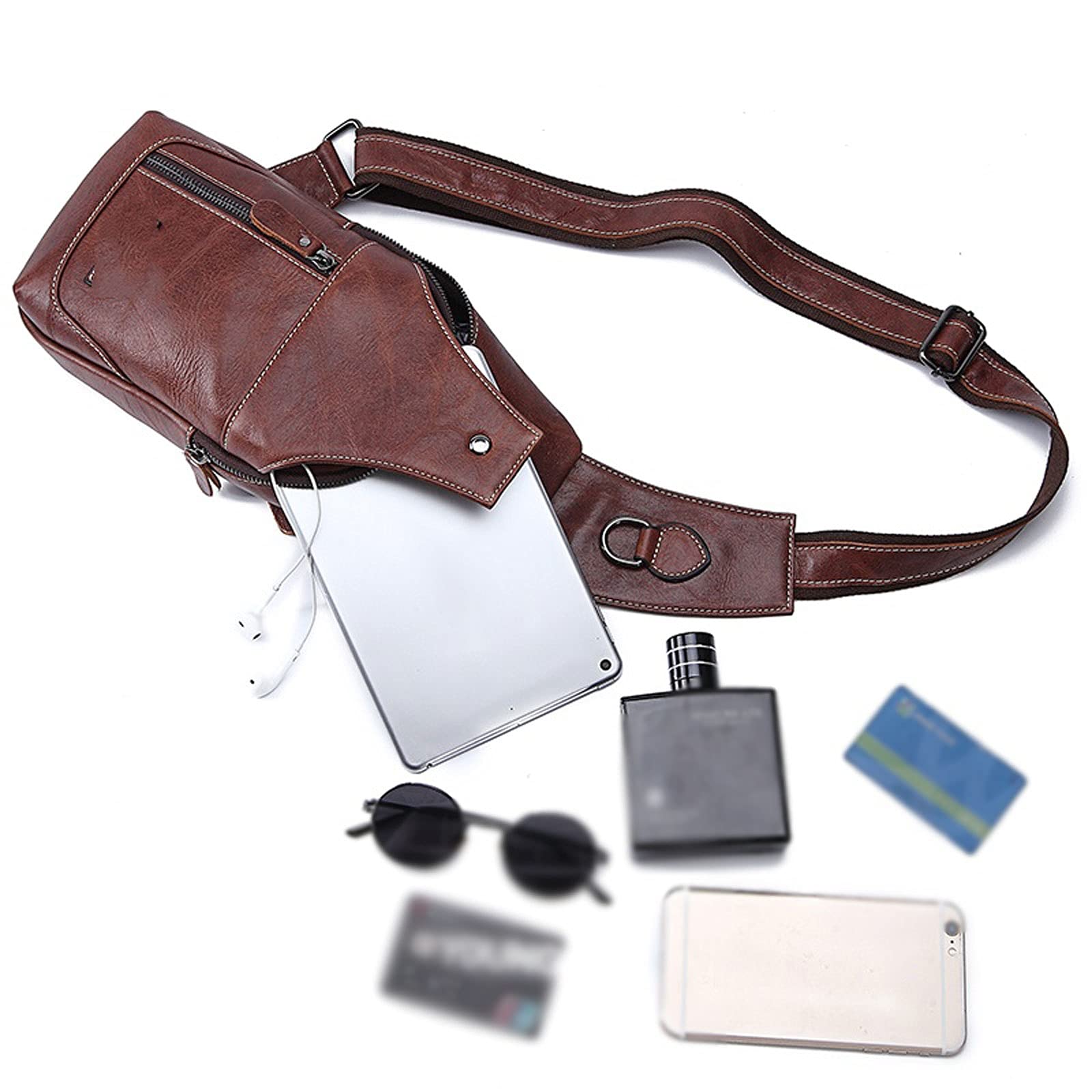 Umhängetasche für Herren, Messenger-Tasche, Leder, Vintage-Stil, Umhängetasche, Business-Umhängetasche, lässiger Brustbeutel
