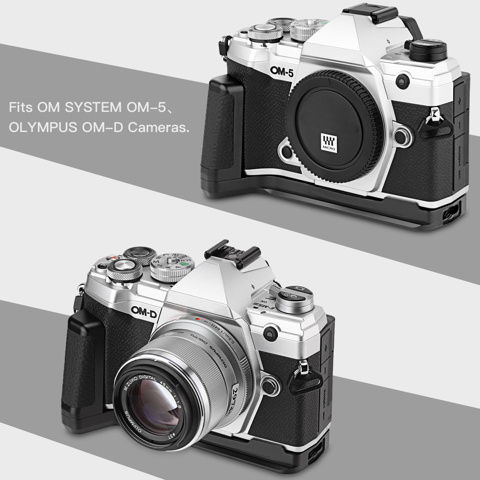 Haoge HG-OM5 - Soporte de cámara para OM SYSTEM OM-5 integrado Arca Swiss estándar placa de liberación rápida