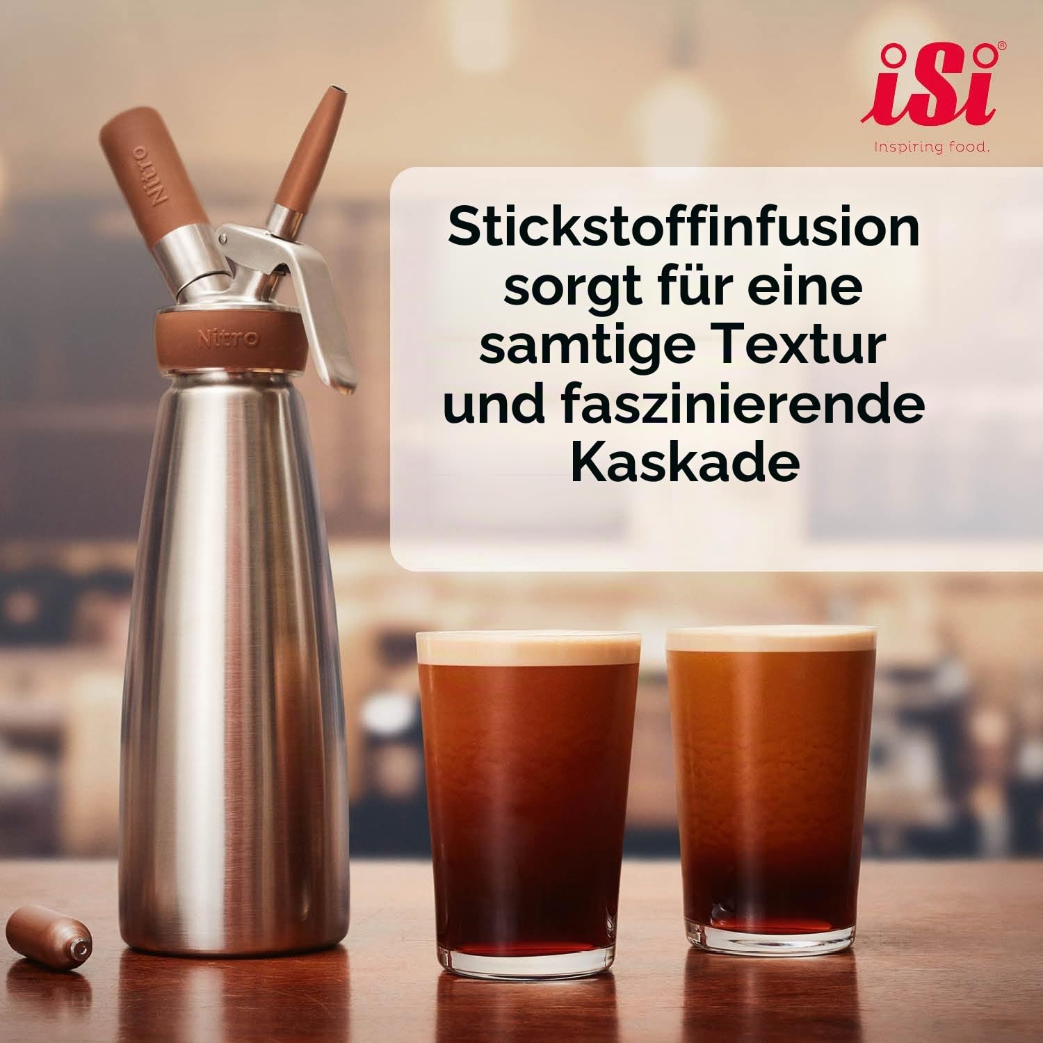 iSi 1790 Nitro Kaffeebereiter Edelstahl Rostfrei, 1 L, Kalt gebrühter Kaffee mit Stickstoff veredelt, Cold Brew Coffee Maker, Für Nitro Coffee, Tee und Cocktails, Spülmaschinengeeignet