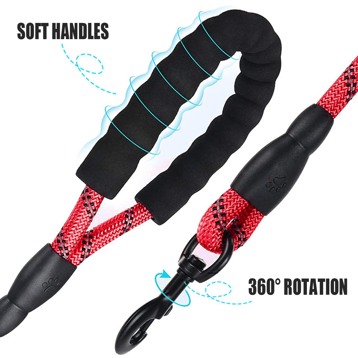 Rope Dog Lead with Soft Padded Handle, 1.5m/2m Reflective Lead and Multi-Colour for Medium Large Dogs 1.2 cm, Red - Image 3