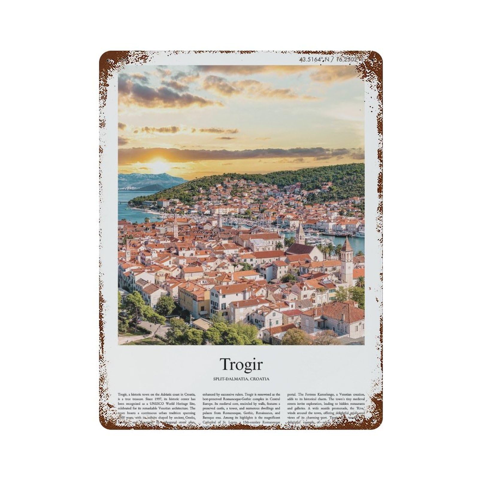 xiaoxiaoshen Trogir Split-dalmatia, Croatia City Scenery Wall Decor Art Metal Tin Poster Modern Home Decor Art Home Bar Shop Decorations Vintage Sign 40x30cm
