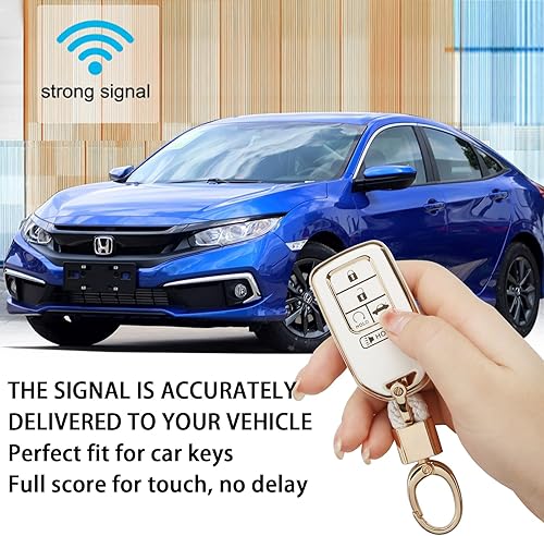 Miniatura 4 de FT-BH Funda para llavero Honda 2022, con llavero dorado, para Honda Accord Civic CRV Pilot Odyssey Smart Remote Key Fob Case