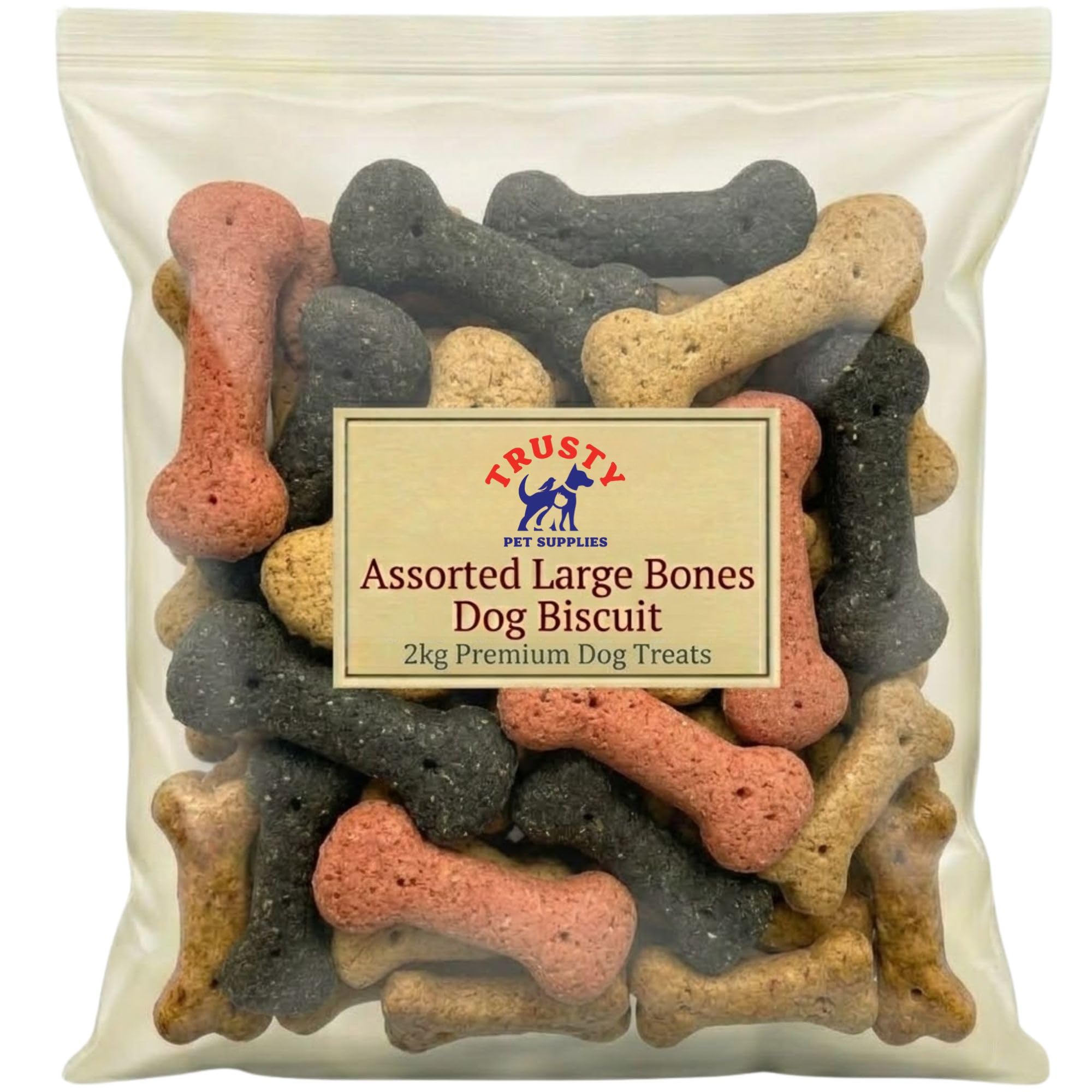 Assorted Bones Large Dog Biscuits 2kg | Dog Treats & Training Treats | Large Dog Treats for Small, Medium & Large Dogs | By Trusty Pet Supplies