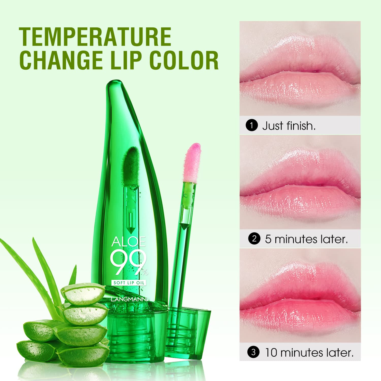 LANGMANNI Moisturizing Lip Oil,No-Sticky Lip Gloss Lip Balm Lip Care,Fruit Flavoured Lip Oil For Dry Lip's Moisturizing Hydrating And Nourishing(Aloe Color Changing 1pc) - Image 2