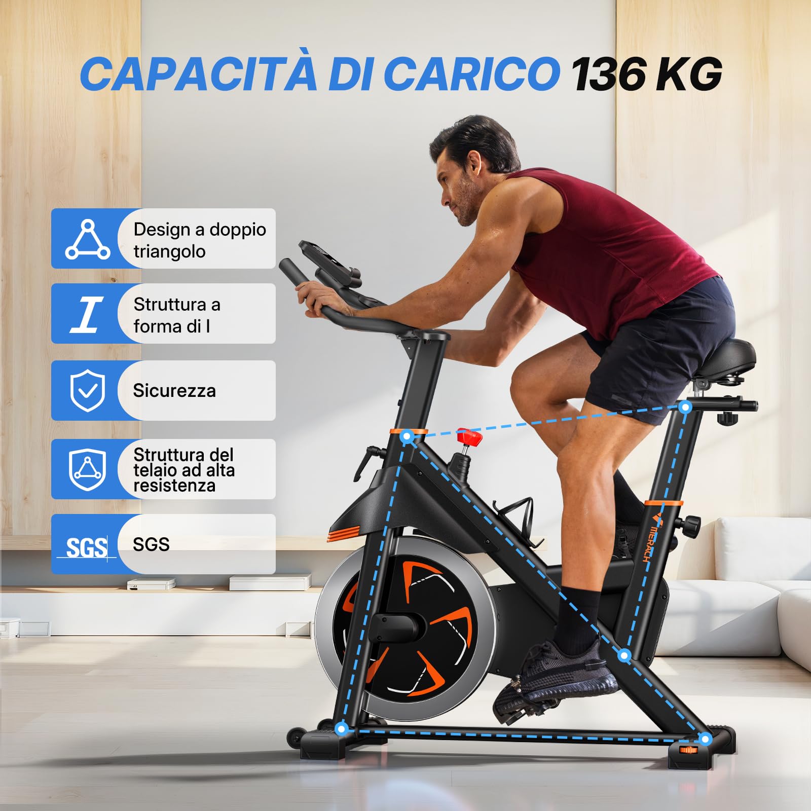 MERACH Cyclette da Casa con Resistenza Magnetica, Bicicletta da Appartamento Silenziosa con Sella Confortevole Migliorata, Schermo LCD, Supporto Tablet, App Esclusiva, Ideale per Training Aerobico
