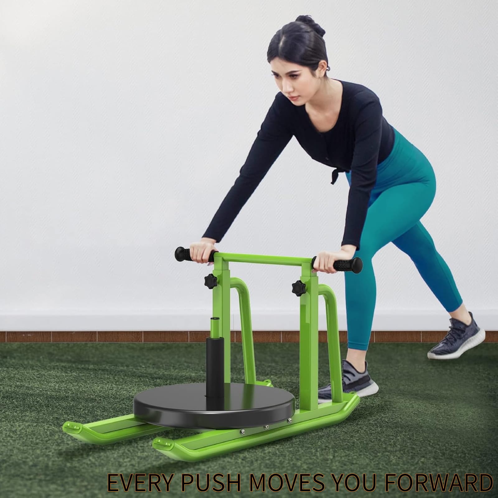 Kipika Trineos de peso para entrenamiento, trineo de fútbol de empuje y tirar, mango de altura ajustable, marco de acero resistente, taladros para velocidad de carrera, fuerza, diseñado para discos de