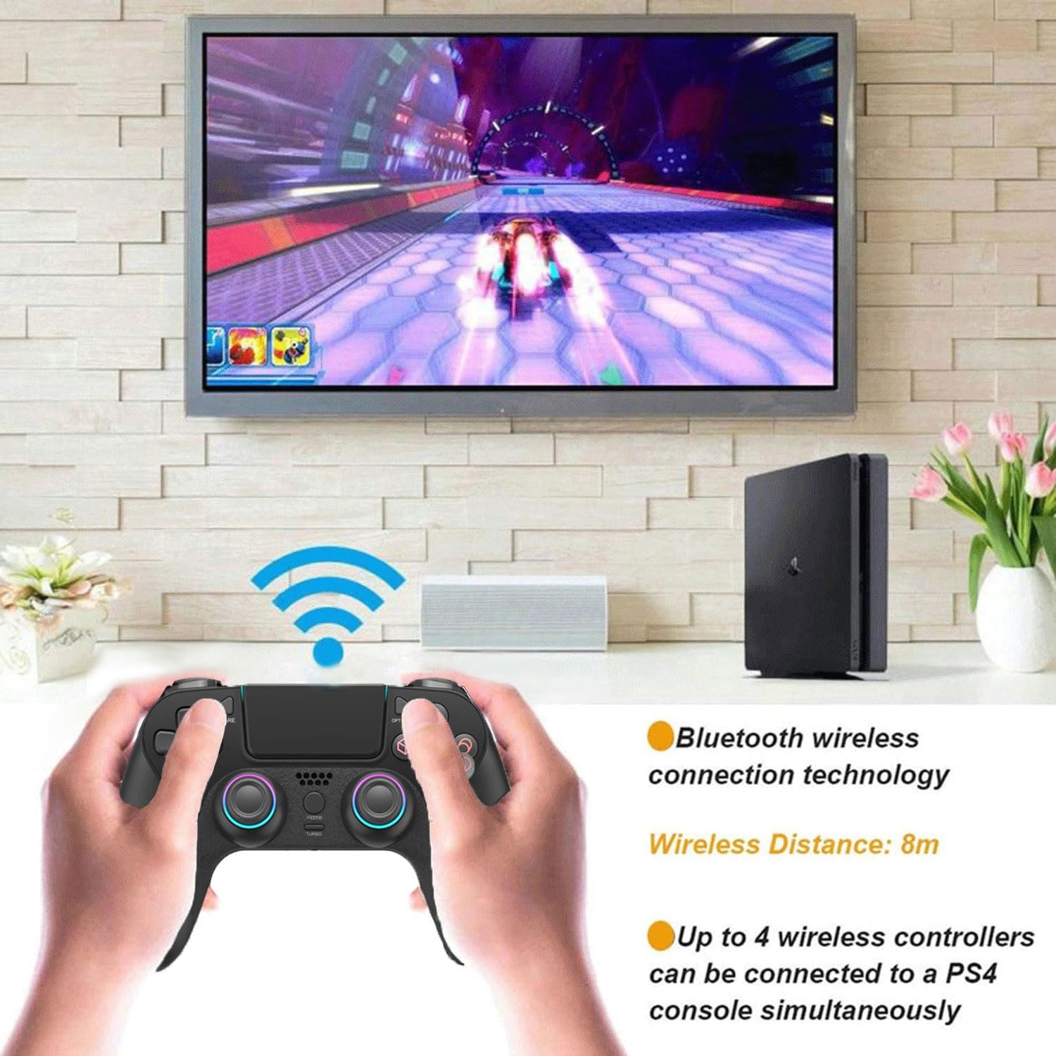 Mando de juego inalámbrico para PlayStation 4 Bluetooth de repuesto para PS4 Slim/Pro y Windows PC, recargable, portátil, doble vibración, joystick remoto con función turbo/mapeo