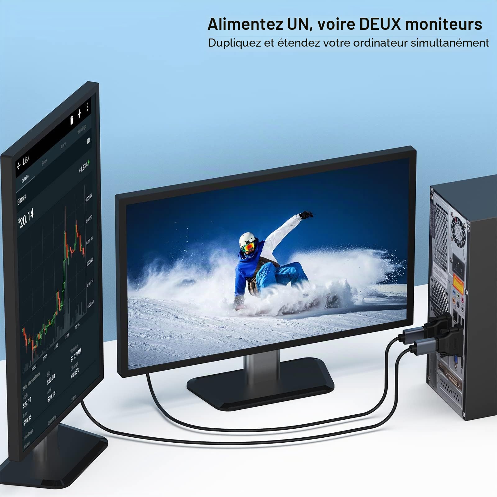 BENFEI Adaptateur DVI vers HDMI bidirectionnel DVI-D mâle vers femelle plaqué Or 2 Pack