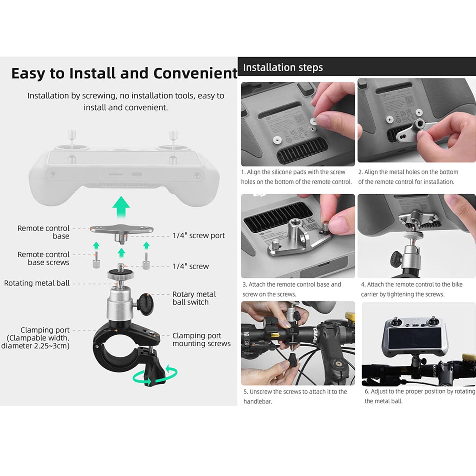 Uchwyt na kierownicę roweru DJI RC 2 / RC do pilota rowerowego Insta360 na sportową kamerę GoPro