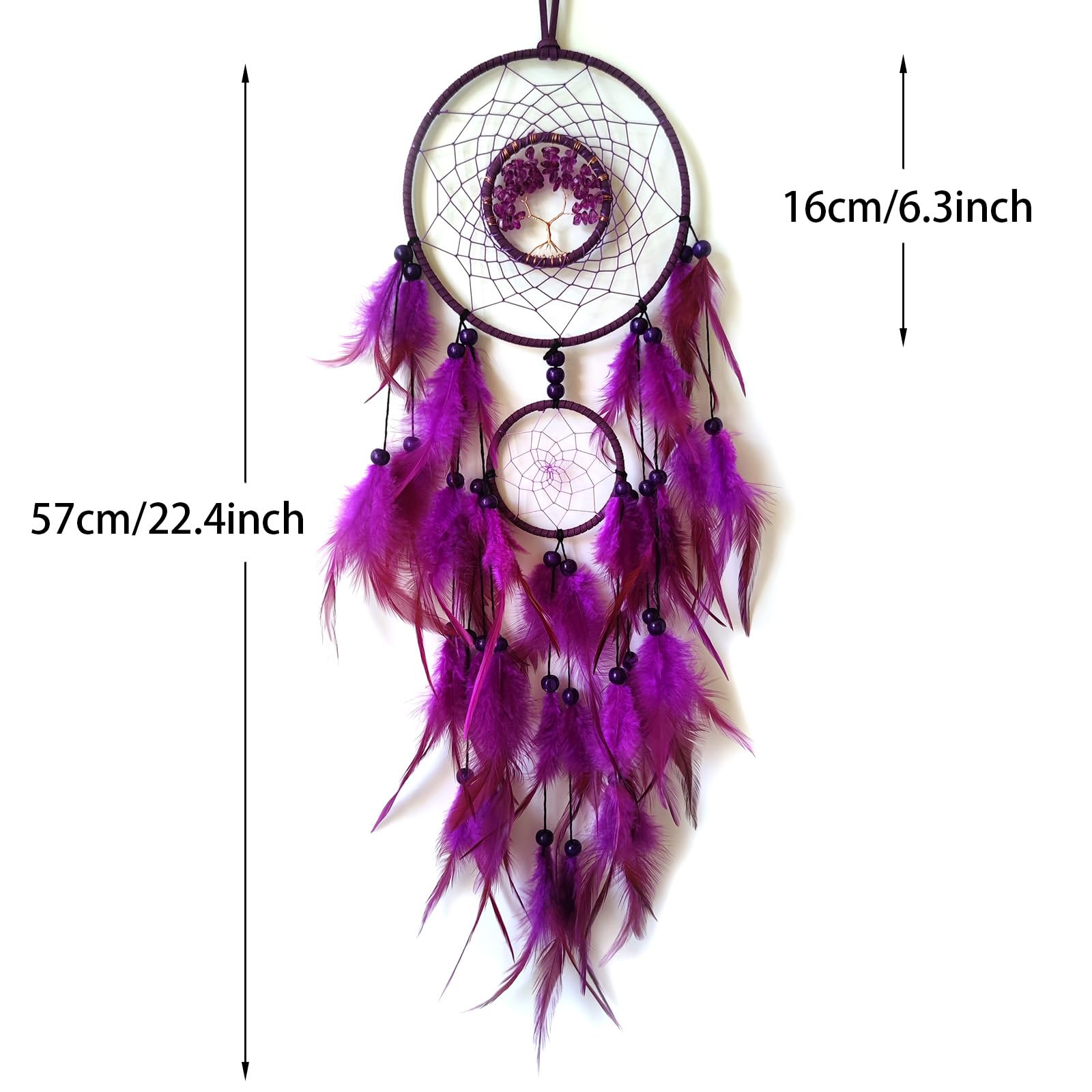 SOYUZU Purple Dream Catcher Wall Decor Crystal Tree of Life Dream Catchers Handmade Feather Dreamcatcher Wall Hanging Ornament for Bedroom Living Room Home Decor