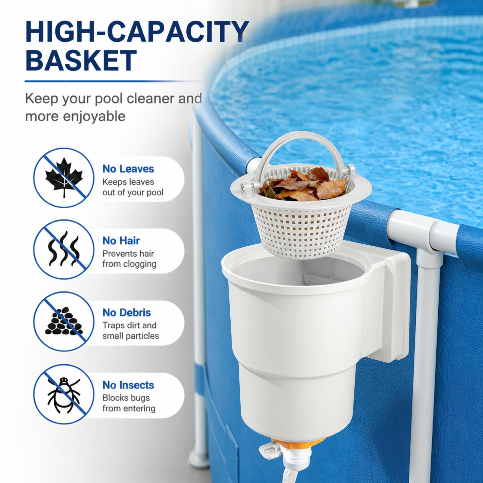 Set di skimmer per piscina, skimmer da incasso, con ugello di ingresso e altri accessori, set completo per piscine a parete in acciaio, ugello di ingresso, cestello grande con attacco per tubo da 32
