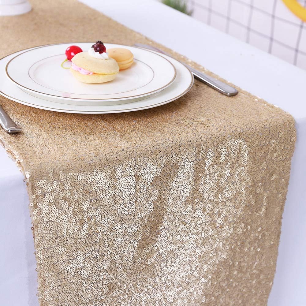 TRLYC 20Pcs Champagne Sequin Table Runners 12"x72" for Home Party Wedding Table Decoration