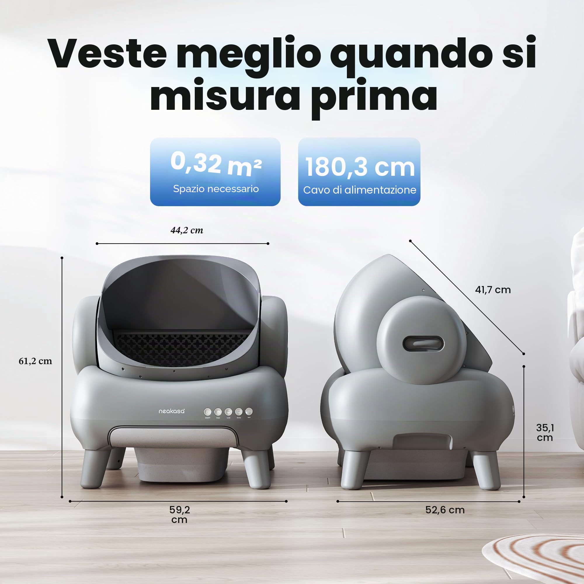 Neakasa M1 Lettiera Gatto Autopulente Aperta Grande XXL, Controllo APP, Smaltimento dei Rifiuti Senza Odori, Sacchetti e Tappeto Lettiera gatto, per Più Gatti