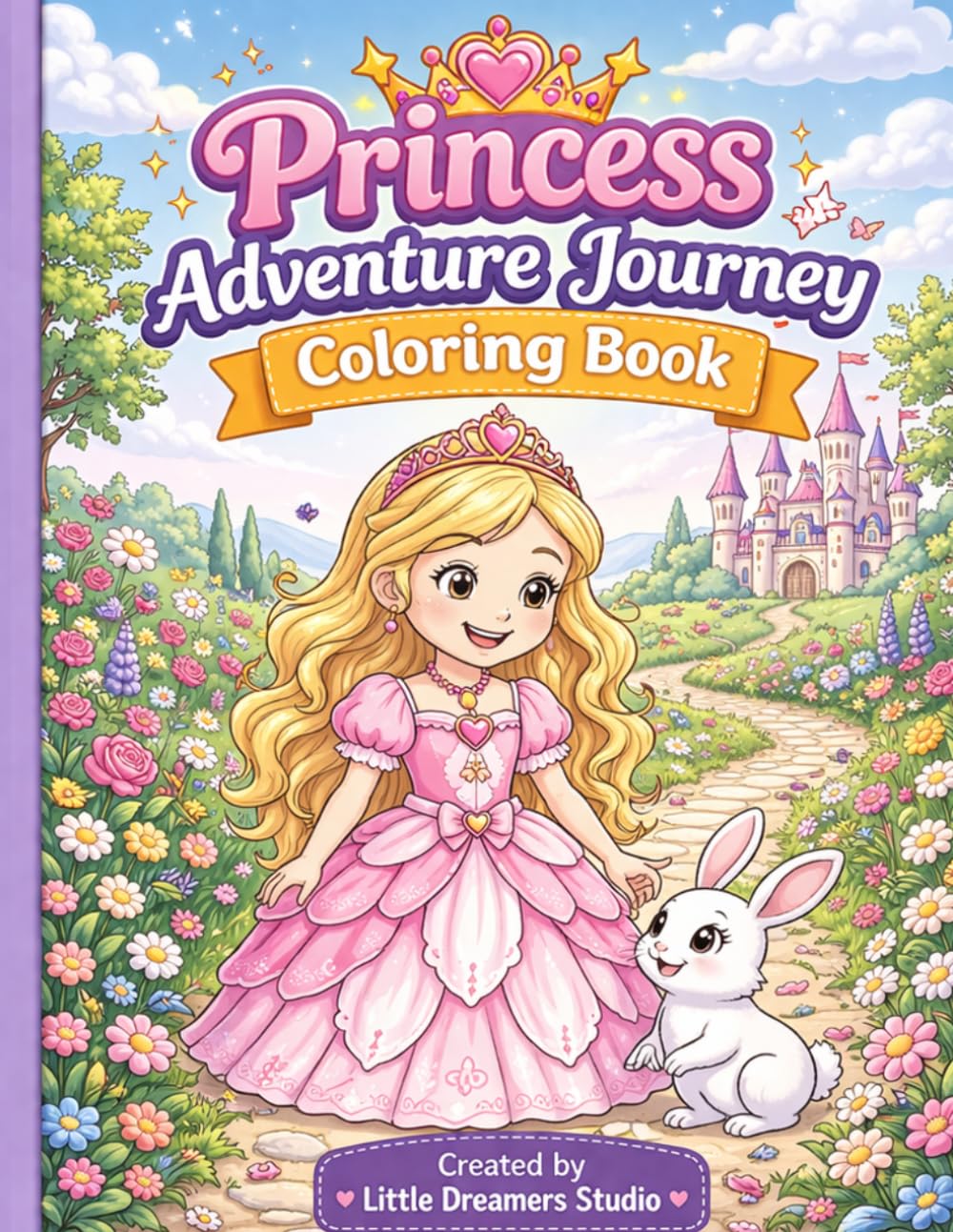 Princess Adventure Journey Coloring Book: Fun & Easy Princess Coloring Pages with Cute Animals for Kids Ages 4–8