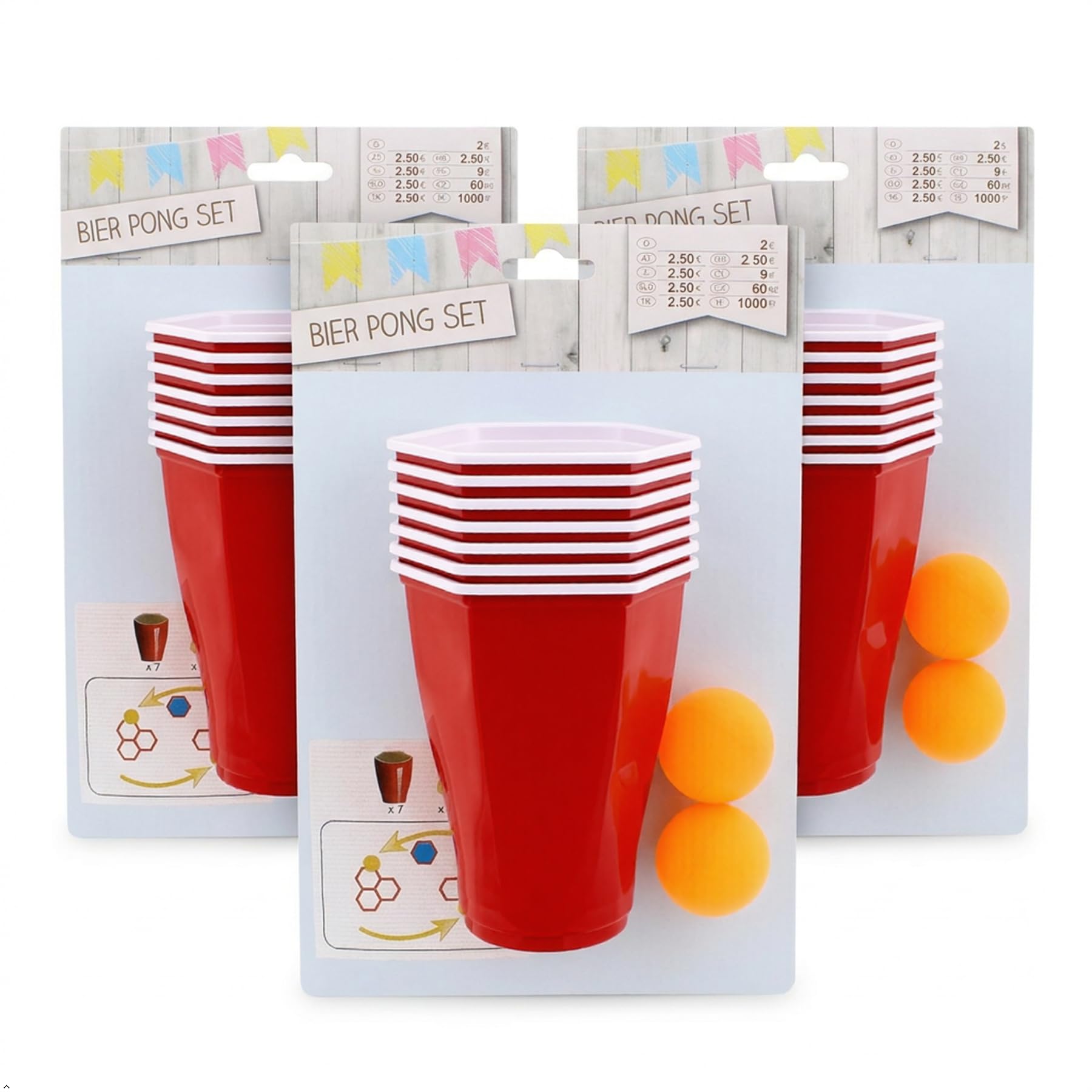 A2Z Pack Of 3 Beer Pong Game Set Red Cups and Balls Party Drinking Game Kit Reusable Plastic Cups with Ping Pong Balls for Parties BBQ Student Games Indoor Outdoor Entertainment Set