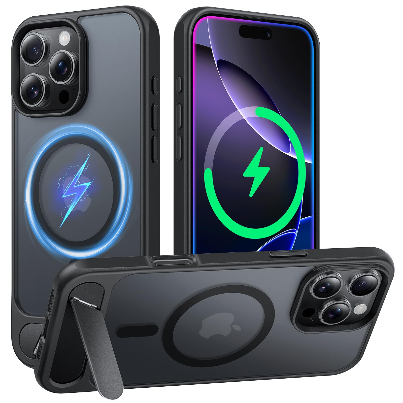 Coque iPhone 16 Pro MagSafe TAURI avec support réglable noir mat