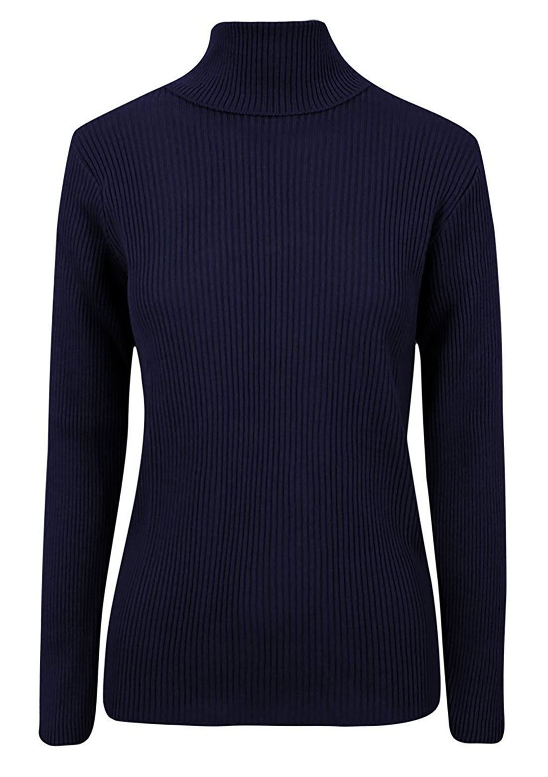 WearAll Ladies Ribbed Stretch Polo Neck Top Womens - Navy Blue - 24-26