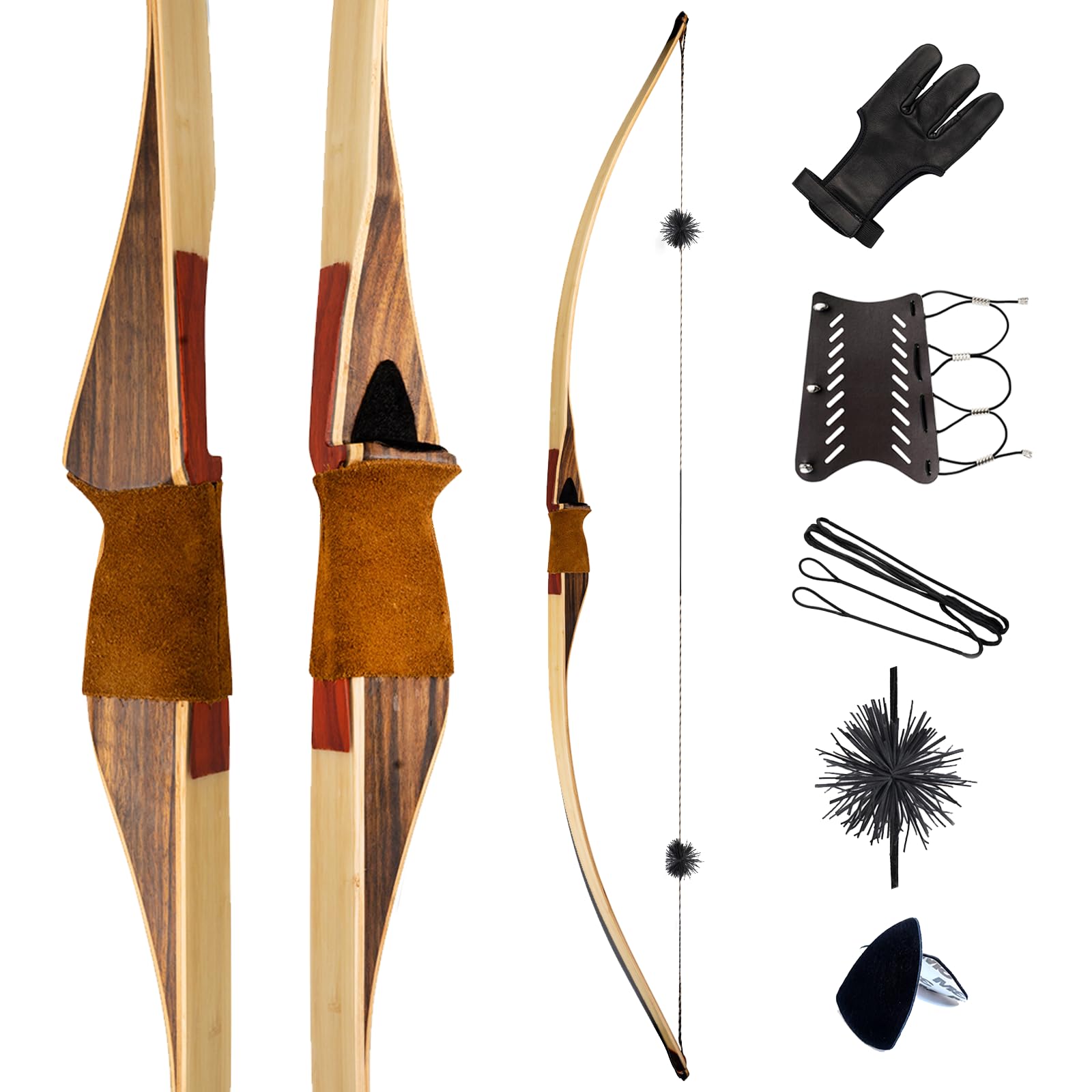 Photo 1 of Deerseeker Outdoor Archery 64" Traditional Bow Set Hunting Longbow Reflex Deflex One-Piece Long Bow Laminated Bamboo Core Limbs Right Hand/Left Hand for Adults Bow Shooting(Bamboo, 80lb, Right Hand)