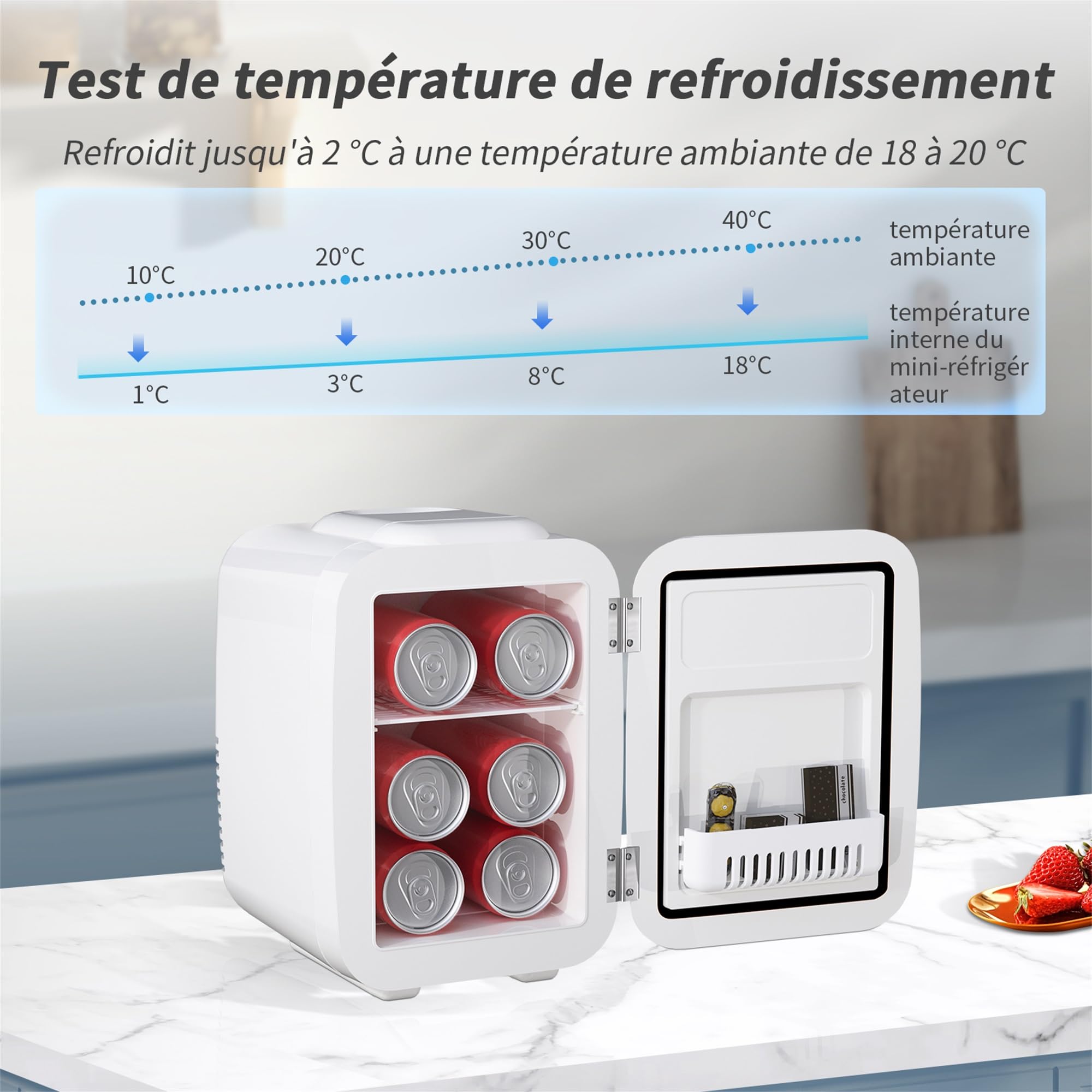 YASHE Mini Frigo de Chambre 4L/6 Canettes, Réfrigérateur Voiture 220V CA/12V CC, Petit Frigo Thermoélectrique Chaud/Froid, Blanc