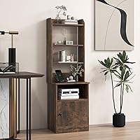 Vista 4 de LOKO Mesita de noche con estación de carga, mesa auxiliar de 56 pulgadas de alto con estantes abiertos ajustables, armario de almacenamiento, mesa