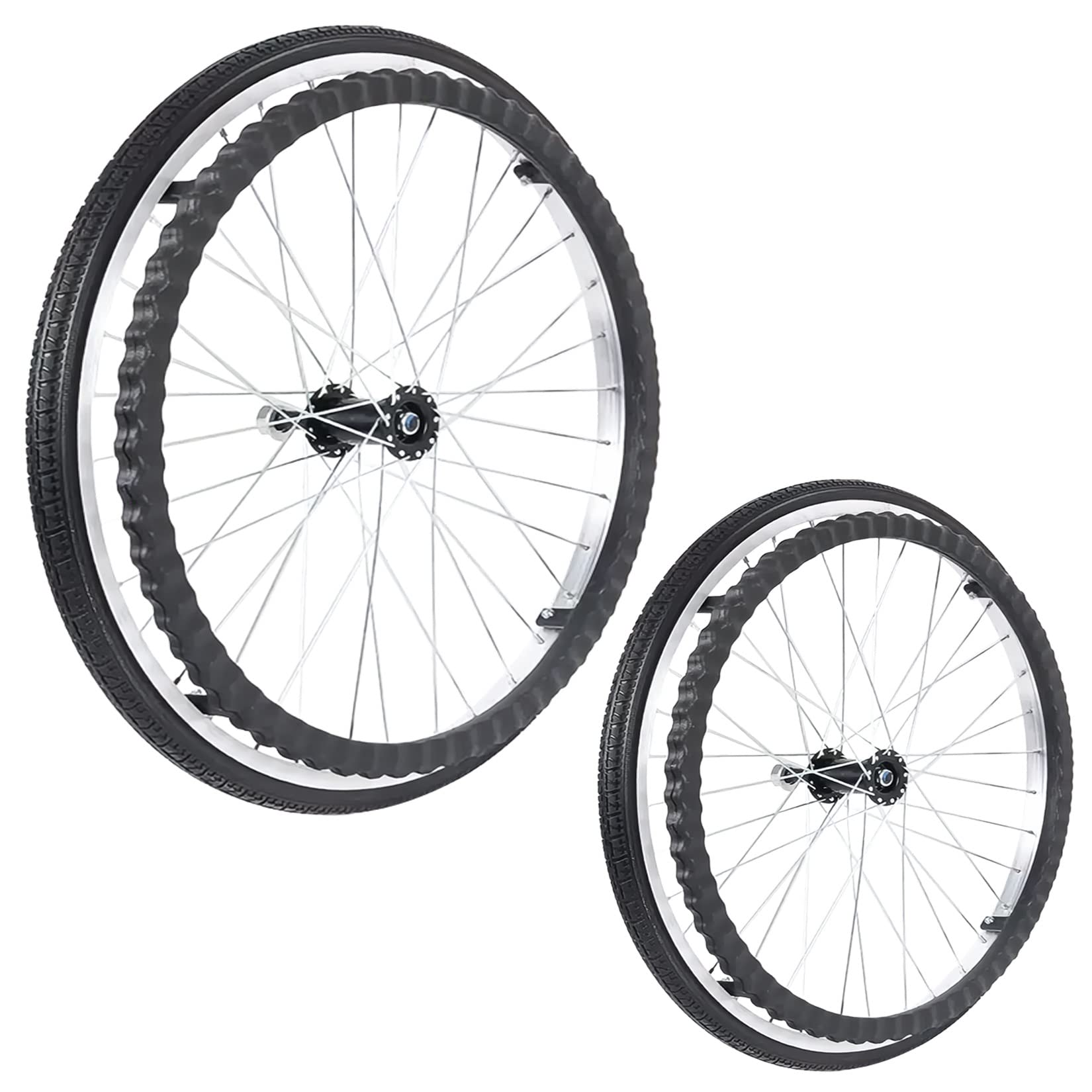 ESOYAWE 24 Inch Non-Pneumatic Solid Wheelchair Rear Wheel, Non-Slip Puncture Proof Caster Assembly, 2 Pack with Mounting Rod