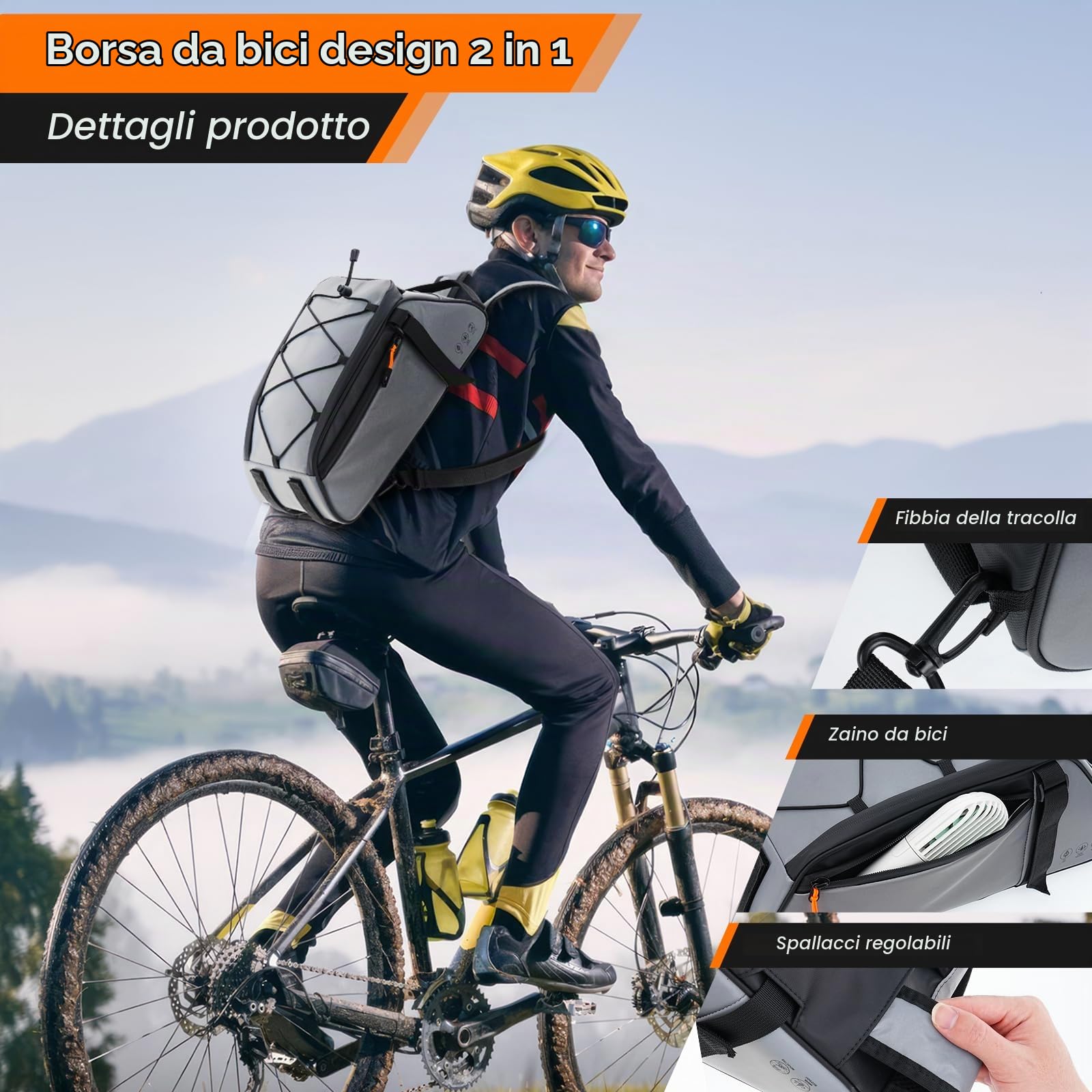 Borsa Laterale per Bici 10L Borse Portapacchi Posteriori per Ciclismo Zaino Borsa Laterale per Biciclette Borsa per Bici Completamente Riflettente Impermeabile Accessori per Biciclette