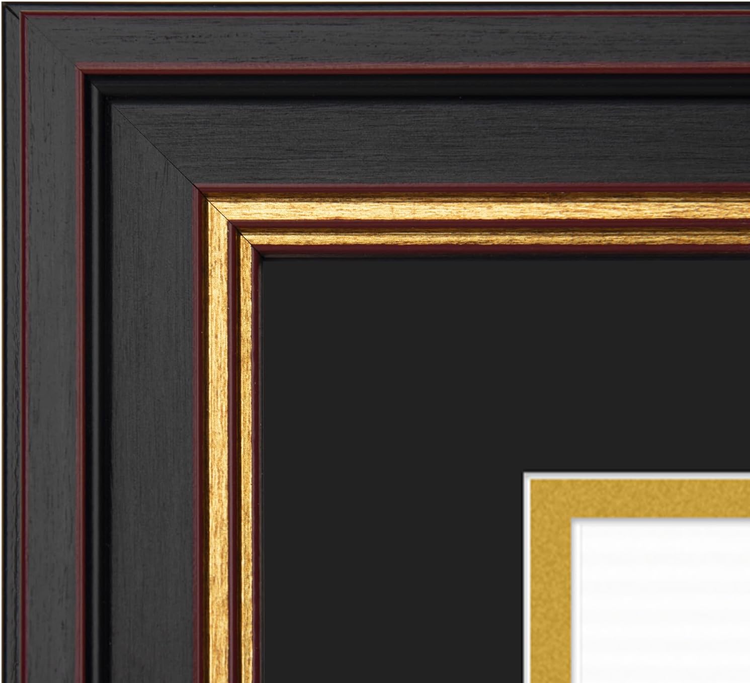 Golden State Art, 11x14 Frame for 8.5x11 Diploma/Certificate, Sawtooth Hangers for Wall Mounting with Real Glass, Black Gold & Burgundy Molding (Black/Gold Double Mat)