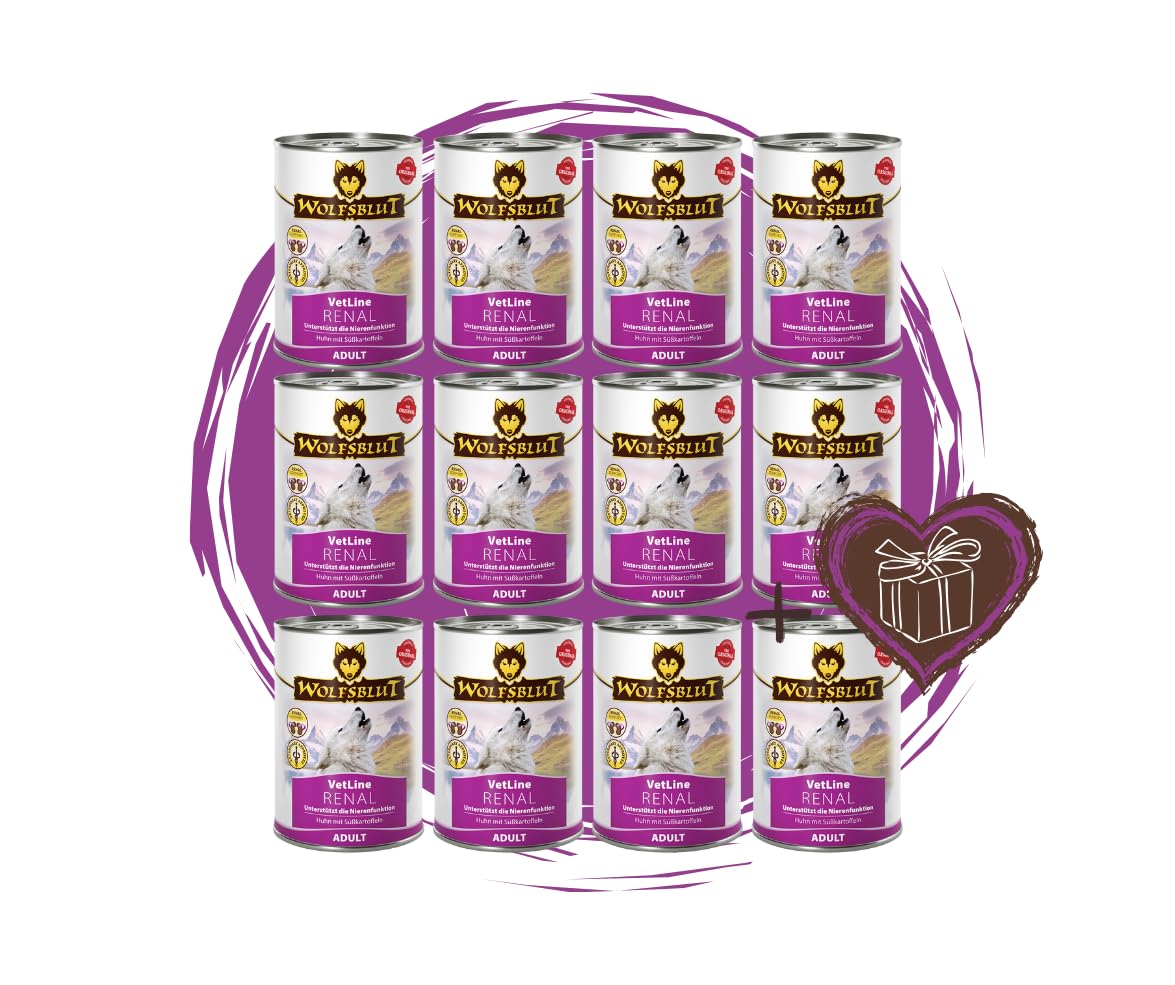 Wolfsblut Vetline Hundefutter - RENAL, 12x395g - Sparbundel, Sparpaket - inklusive Warnicks Tierfutterservice Hundesnack Goodie