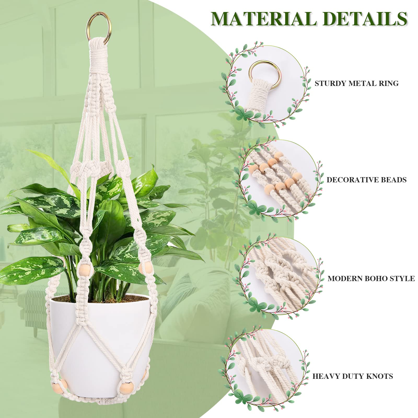 Macramé Plantas Colgantes Colgadores De Macramé Para Plantas - 6 Piezas Con  Ganchos Para Techo O Pared Decoracion Hogar, image size:1600x1600