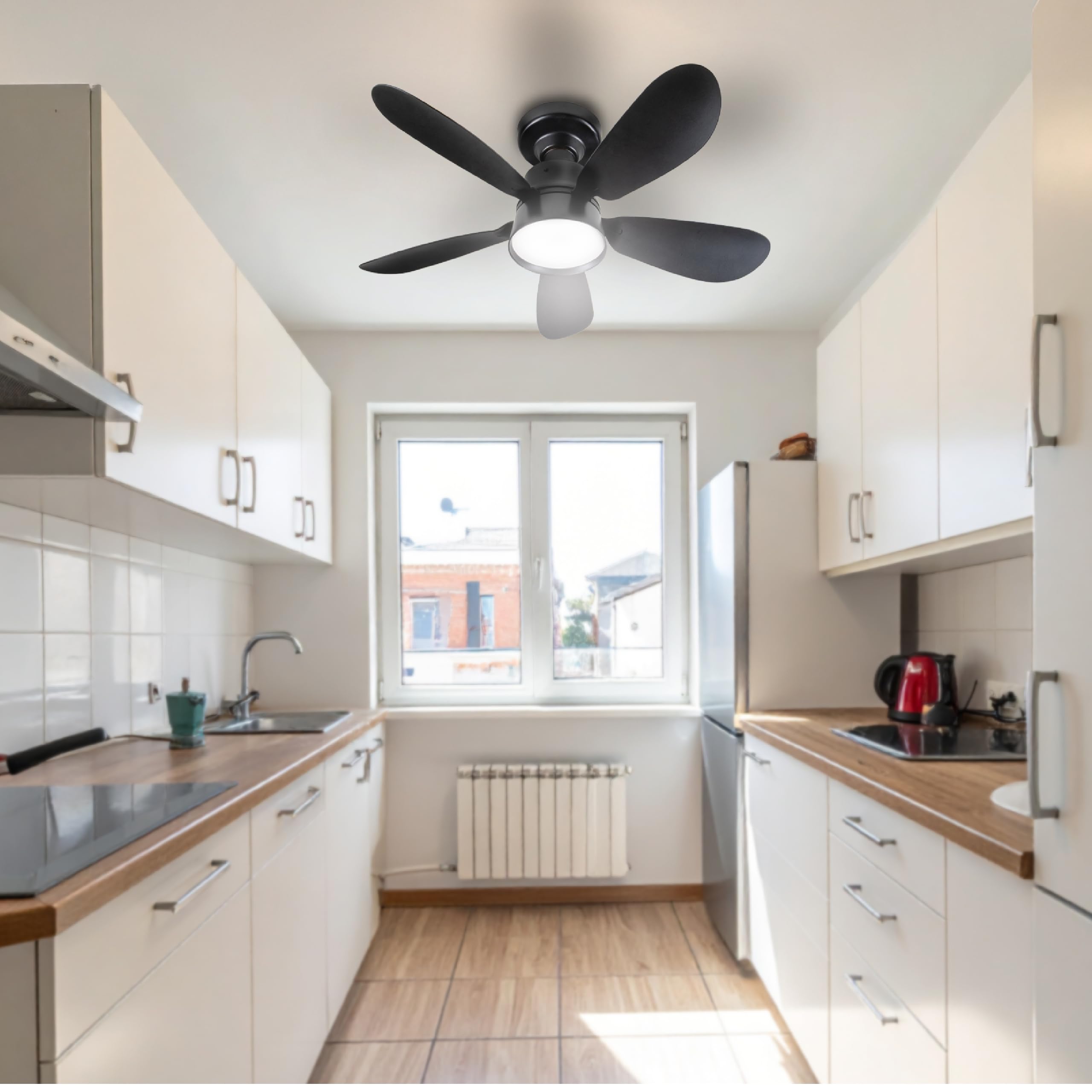 Proventa LED-Deckenleuchte mit Ventilator Ø530mm 25W 1100lm CCT 3000–6500K dimmbar IP20 flimmerfrei mit Fernbedienung modern flach leise ideal für Wohnräume Schlafzimmer Küche Wohnzimmer